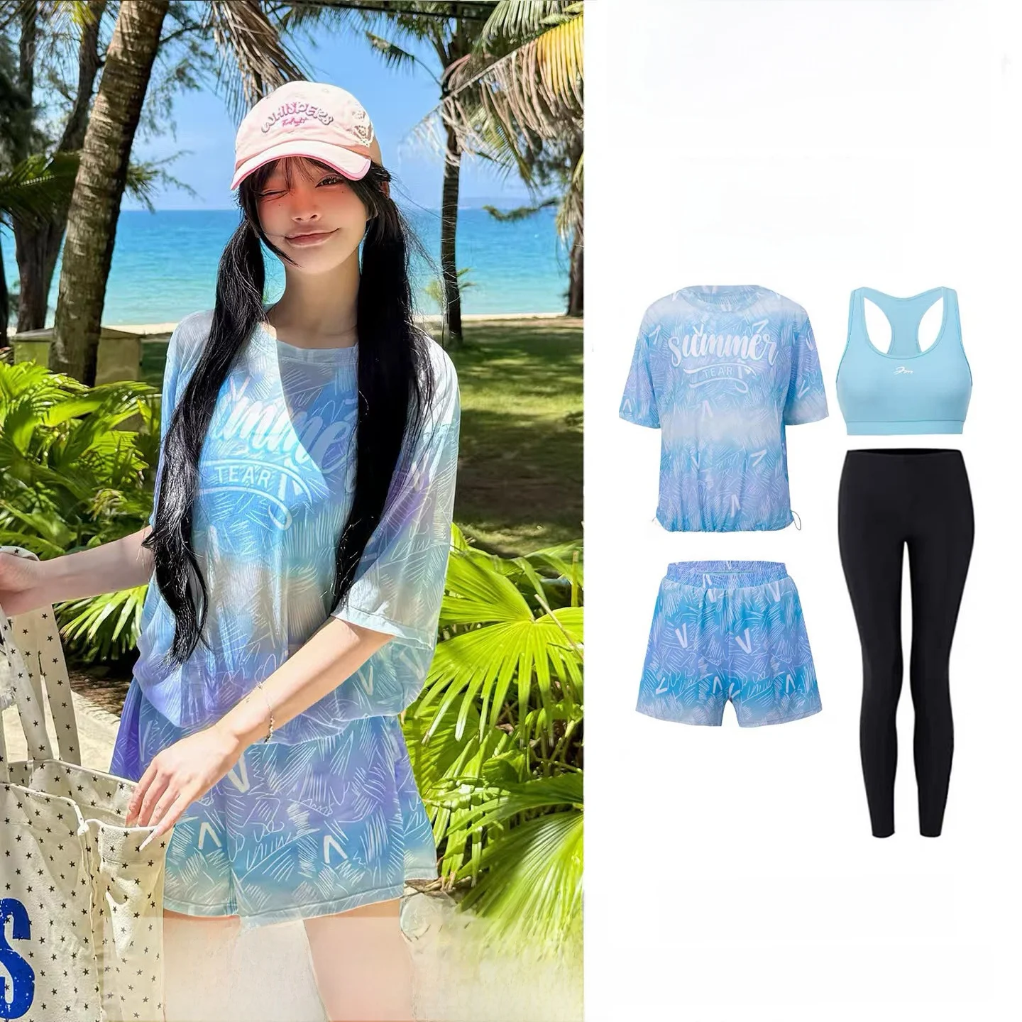 2026-sporty-two-piece-women's-swimsuit-three-piece-set-belly-covering-slimming-short-sleeve-conservative-hot-spring-swimsuit