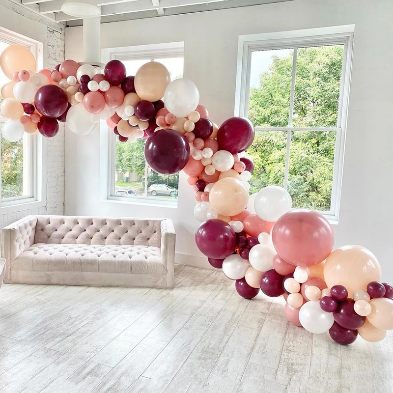 144Pcs Burgundy Wine Red Balloons Garland Kit Translucent Rose Red Balloons DIY Chrome Balloon Arch Wedding Birthday Party Decor