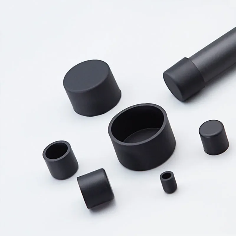 Black Silicone Round Pipe Tube End Cover Rubber Caps Table Chair Feet Pads Female Cap3/3.7/4.7/5.7/6.7mm~68.5mm