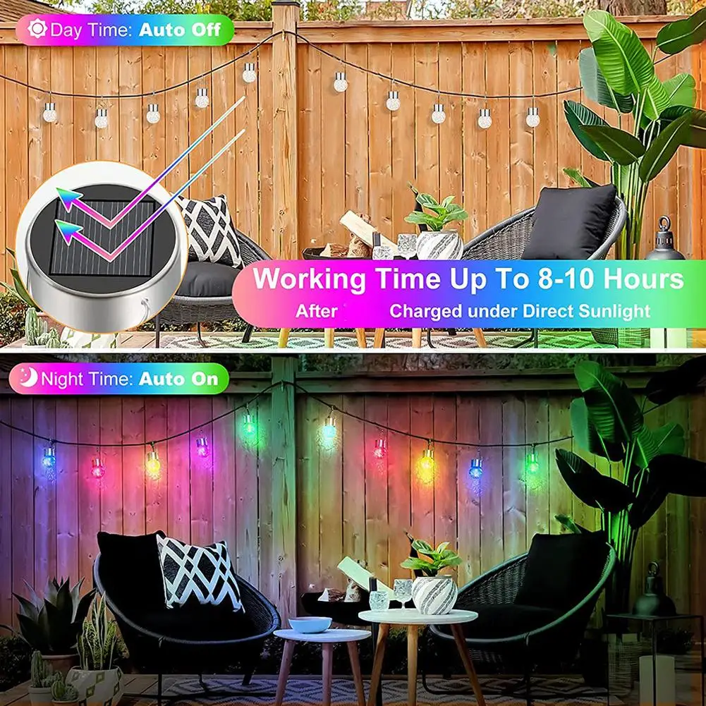 1Set Outdoor Solar Glass Ball Pendant Light Cracked Ball LED Rattan Ball Light Garden Light String Courtyard Decorative Lights