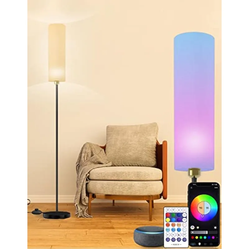 

Smart Floor Lamp Works with Alexa & Google Home, Color Changing Stepless Dimmable for Living Room, Modern Standing WiFi Lamps