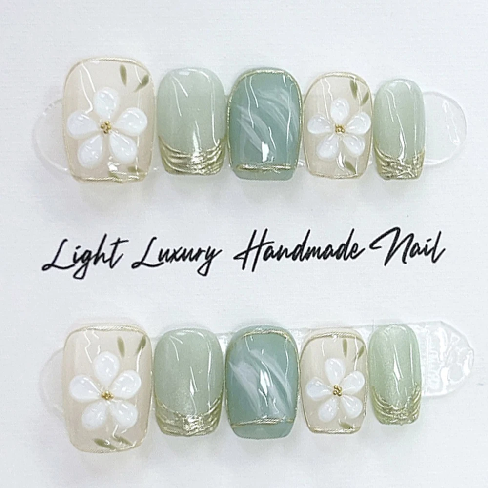 Bonito artesanal curto quadrado redondo unhas falsas olhos de gato lantejoulas coloridas flores pérola strass unhas reutilizáveis festa adesivo