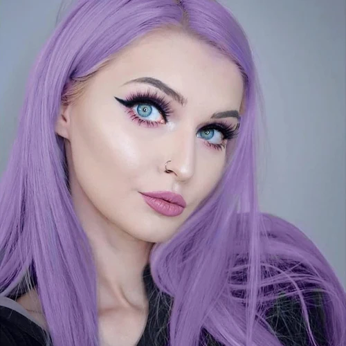 Imagen 2 del producto Peluca púrpura, pelo sintético liso, peluca con malla frontal, línea de cabello Natural, pelucas sin pegamento para mujeres, peluca de malla con división de Cosplay, pelo liso