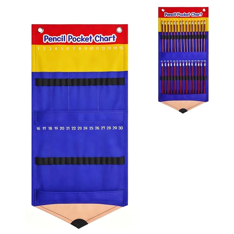 Hanging Pencil Organizer Bag, Holds Up to 30 Pencils,Wall-Mounted Pencil Holder for Teachers And Students,Pencils Not Included