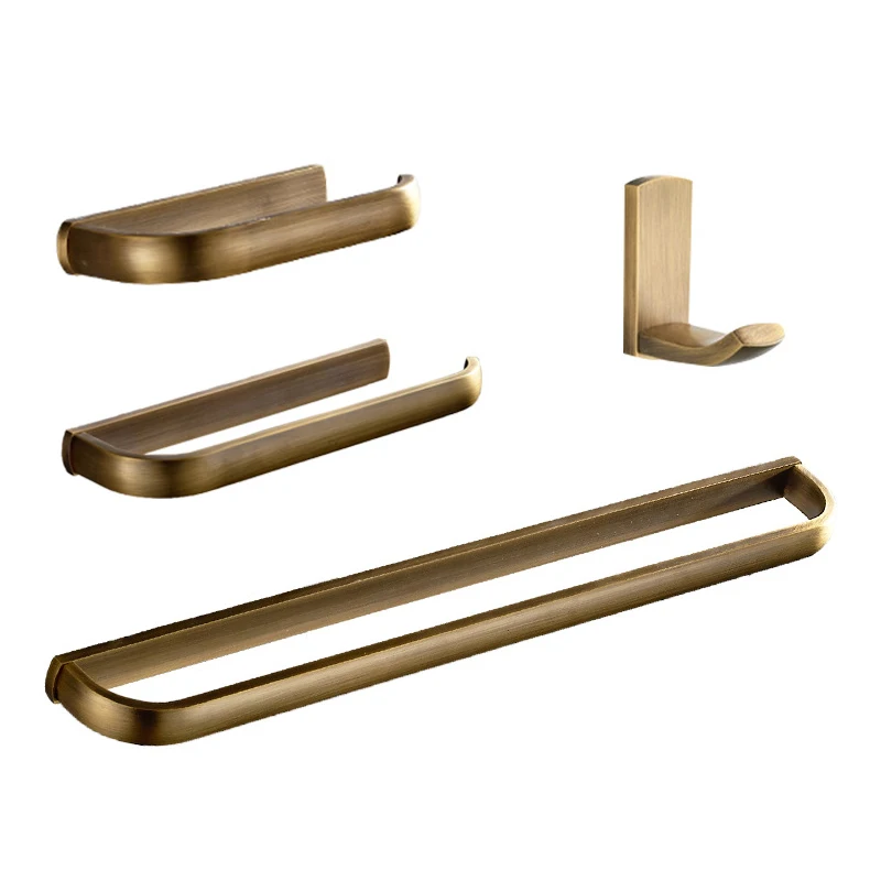 4-Piece Brass Toilet Paper Holder Towel Bar Robe Hook Wall Mount Antique Brushed Gold Bathroom Accessory Set