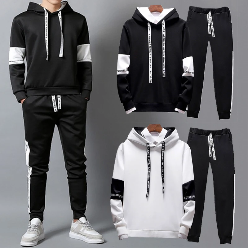 

2023 New Arrival Men's Sportwear 2 Piece Set Hoodie+Drawstring Sweatpants Autumn&Winter Warm Sport Tracksuit Clothing For Male