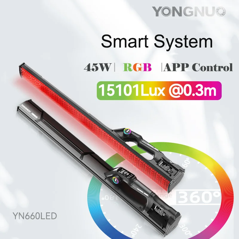 

YONGNUO YN660LED Handheld LED Video Light Touch Adjust Bi-colo 2000-9900k RGB Color App Control Stick Tube Lighting