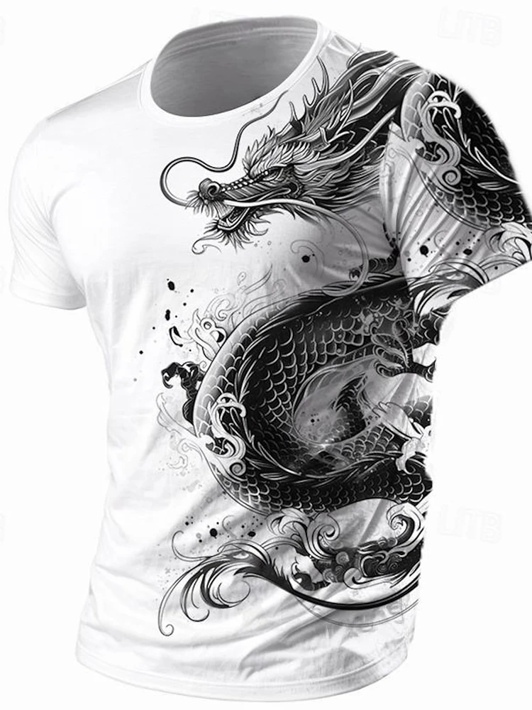 3D Dragon Print Men's T-shirt Summer Daily Casual Men's Street T-shirt Outdoor Sports Short Sleeve Urban Fashion Men's T-shirt