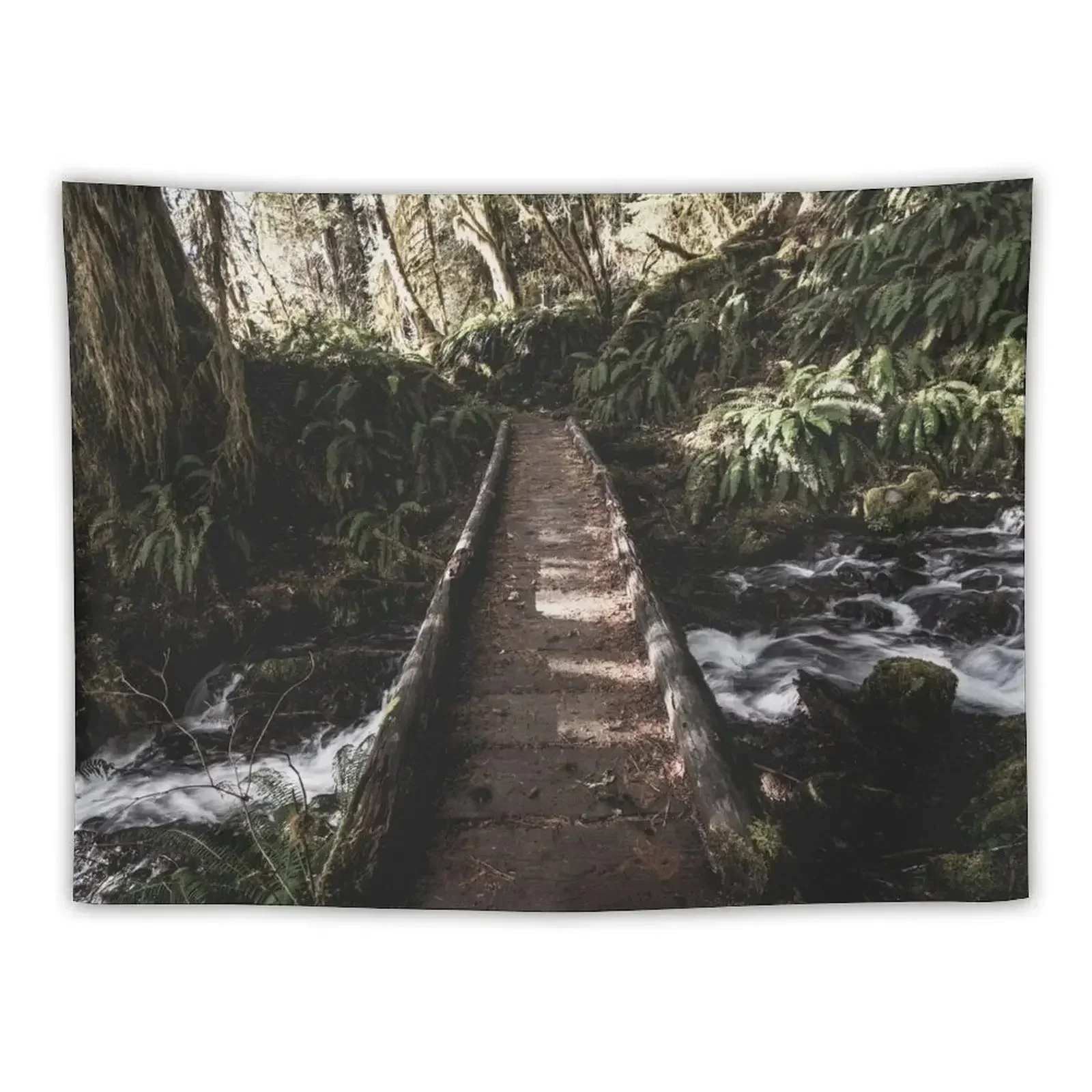 

Rainforest River Bridge - Pacific Northwest Woods Tapestry Carpet On The Wall Decoration For Bedroom Tapestry