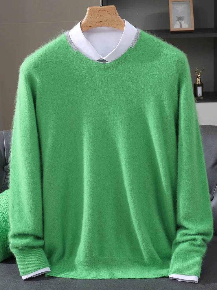 

TLOML Men 100% Mink Cashmere Sweater V-Neck Pullover Collar Color Block Smart Casual Soft Autumn Winter Mink Cashmere Comfy Tops