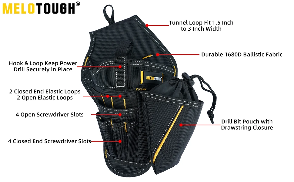 Bohrerholster Schlagschrauberholster mit Bitbeutel Heavy Duty Schlagholster für Werkzeuggürtel – Detail 4