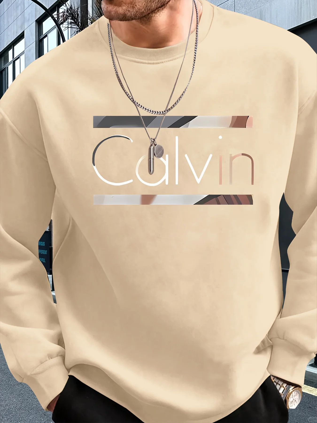 بلوفر رجالي للخريف والشتاء كاجوال فضفاض بنمط حروف مطبوع بأكمام طويلة ورقبة دائرية دافئة