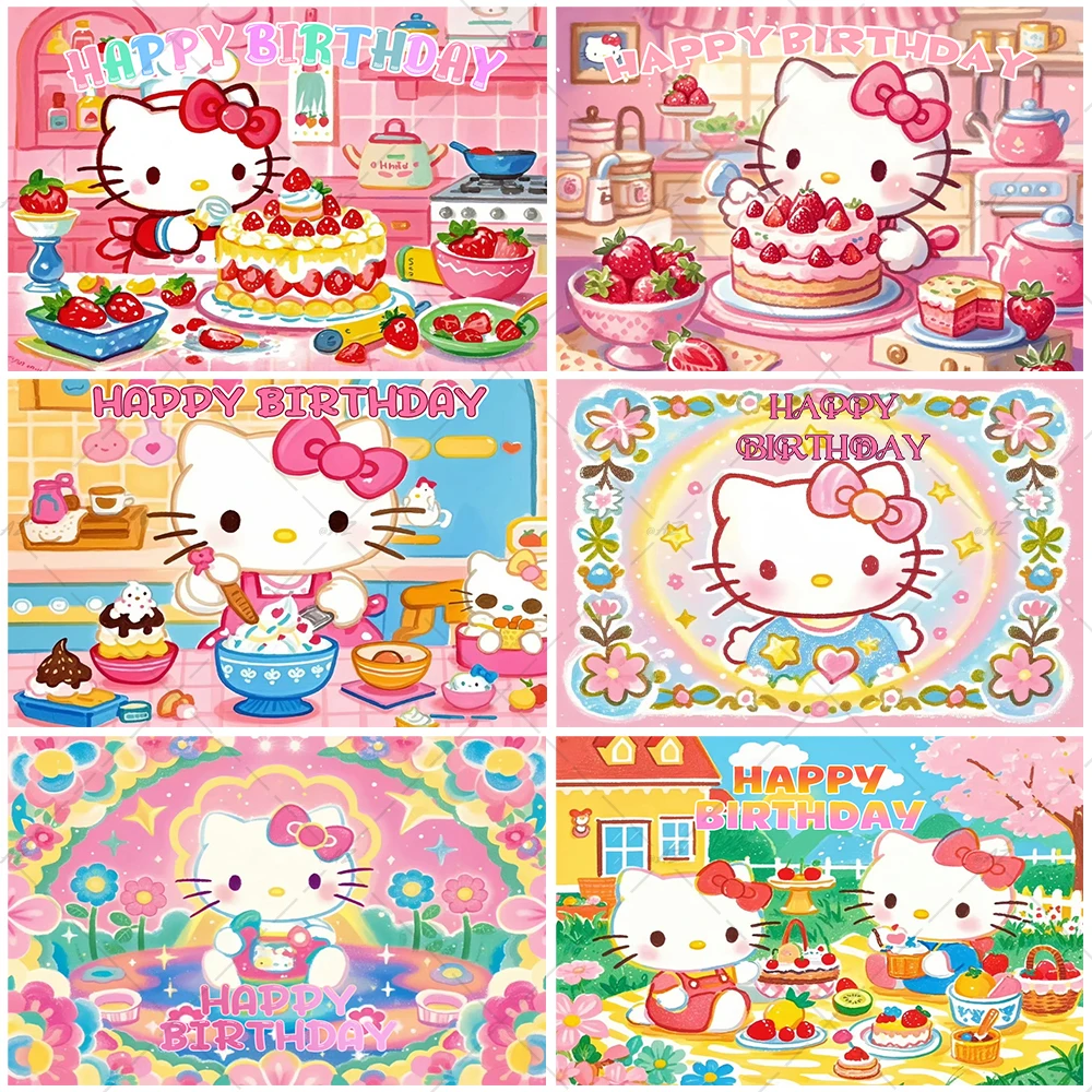 

Cartoon Hello Kitty Theme Backdrop Pink Girl Birthday Photography Decor Party Banner Photo Props Girl Gifts Baby Shower Supplies