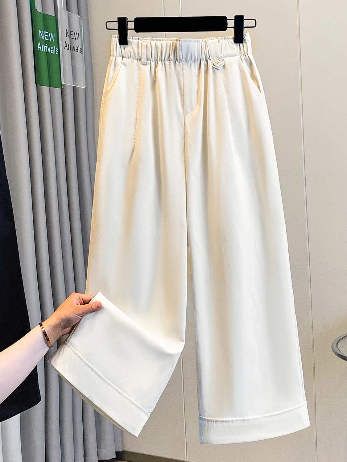 

High Waist Wide Leg Pants Loose Fit Turn up Cuffed Nine Point Casual Summer Jeans plus Size Women's Clothing Slimming Trousers