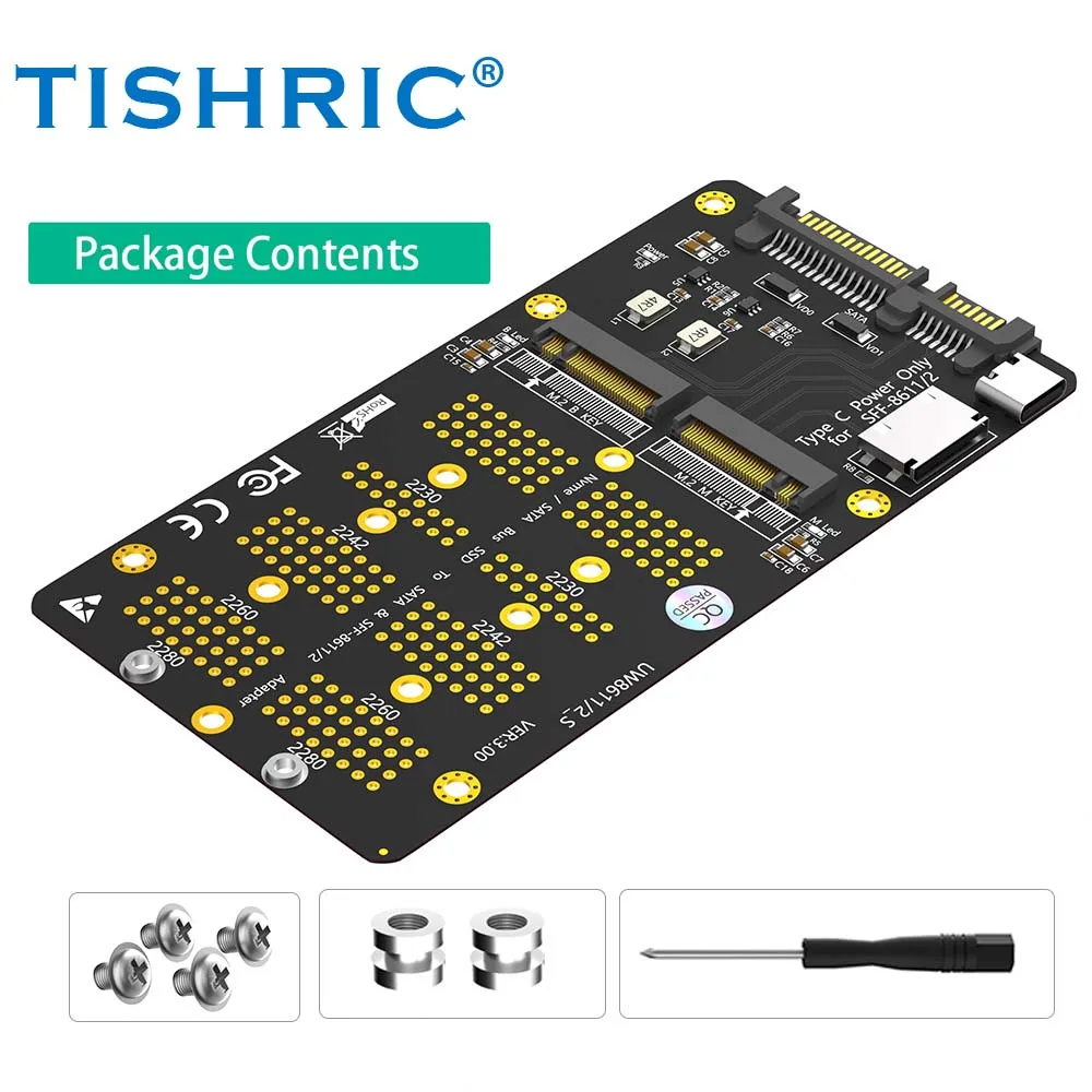 

Адаптер TISHRIC M.2 NVMe/SATA — SFF-8611 — двойной протокол, поддержка ключей B+M, адаптер SATA и NVMe 2-в-1 | Расширение серверного хранения