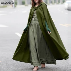 Women Long Cape Cloak Stylish Hooded Wool Blend Cloak Coat Ladies Autumn Hoodies Poncho Warm Cosplay Jackets Outwear Windbreaker