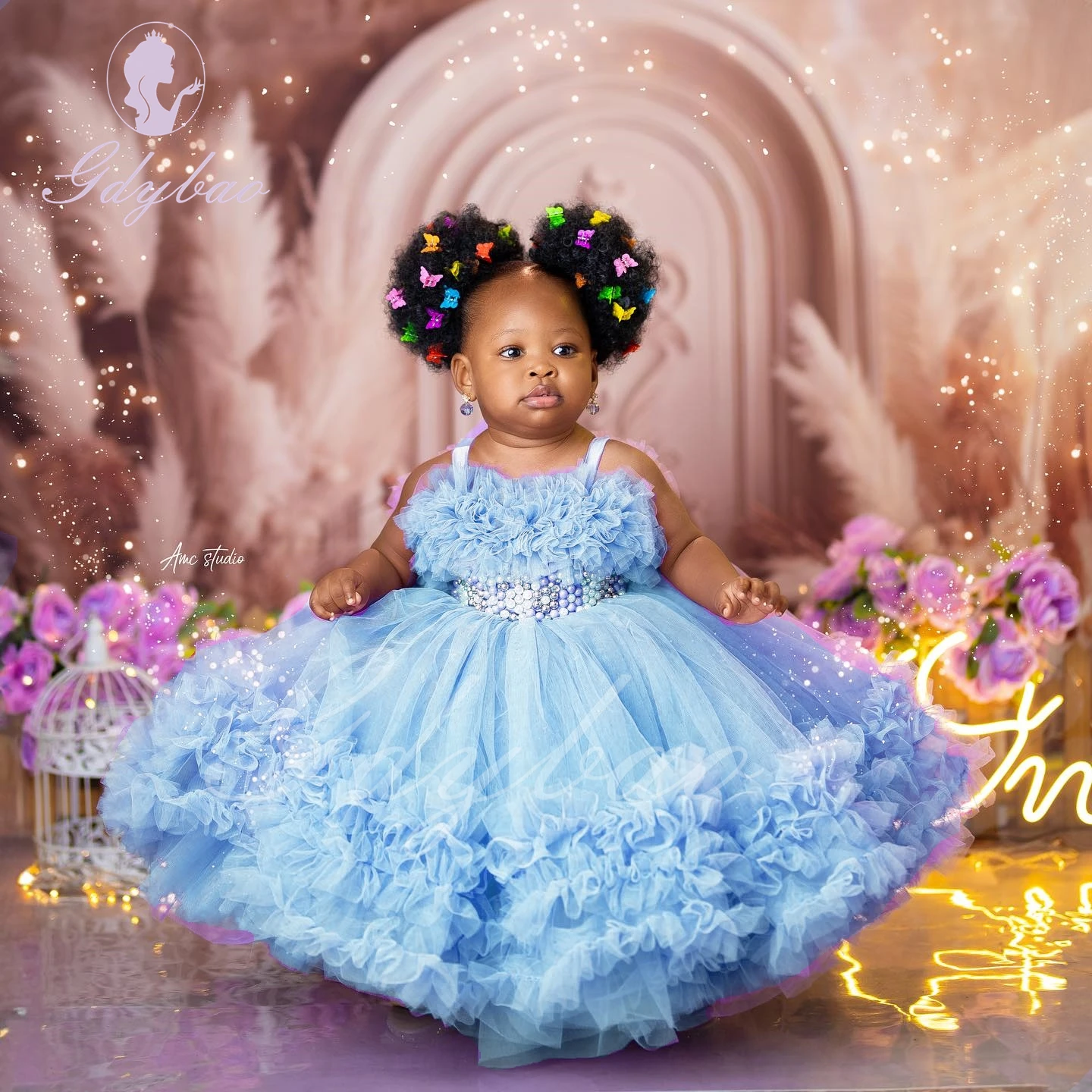 Robe de demoiselle d'honneur orange pour mariage, en tulle, bouffante, plissée, avec perles, pour enfants, bébé, anniversaire, première communion, boule