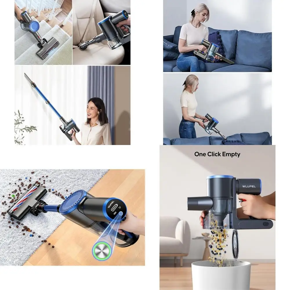 Portable 400W 30kPa Stick Vacuum Cleaner, 45 Min Battery Life, 80,000 RPM, LED Display, Ideal for Hard Floors, Carpets, Pet Hair