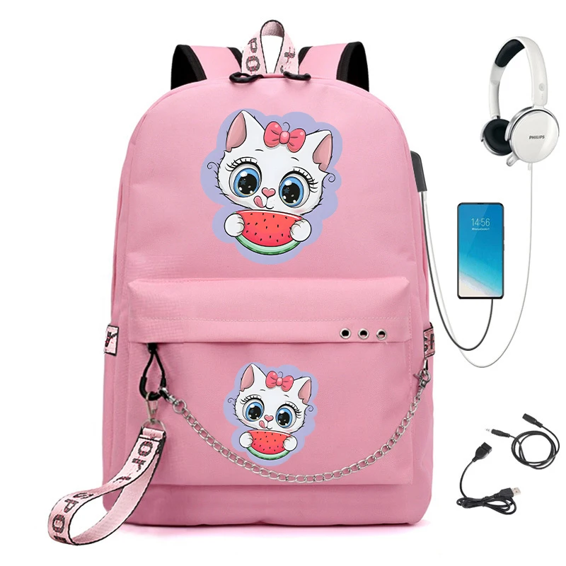 

Cartoon School Backpack for Student Kawaii Cat Print Schoolbag Girl Children Backpack Anime Cartoon Teenager Bagpack Usb Bookbag