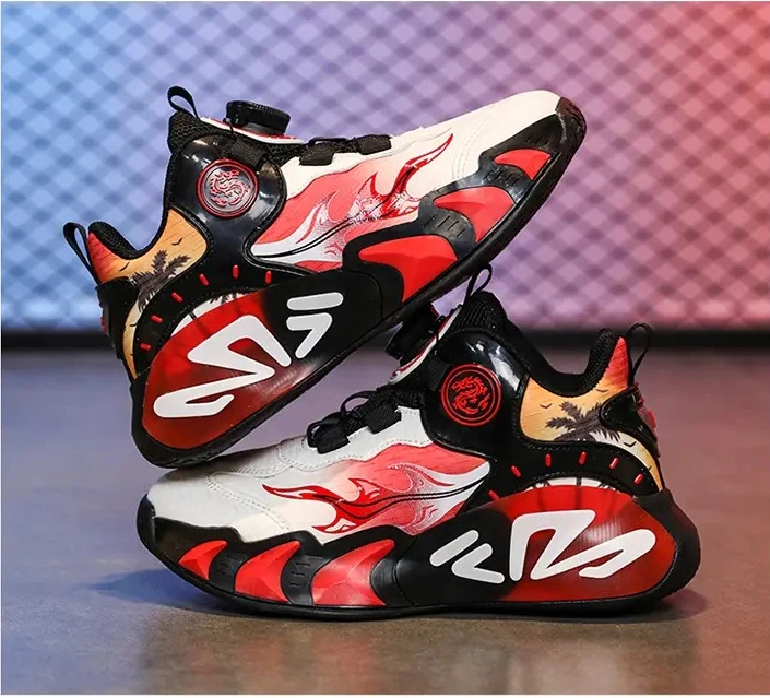 

Новинка осени 2024, детские баскетбольные кроссовки с вращающимися пуговицами и повседневная спортивная обувь, детская обувь, детские кроссовки