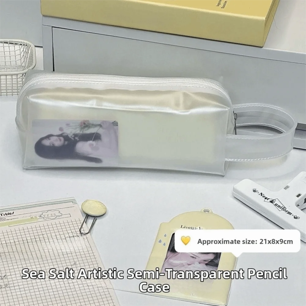 INS Sea Salt Cheese Pen Bag Large Capacity Removable Stationery Bag Translucent Portable Pencil Case Students Use
