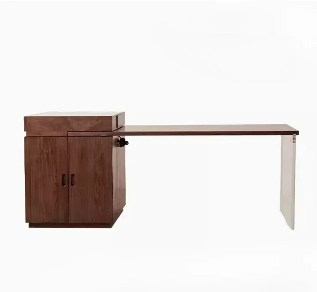 

Italian Minimalist Black Walnut Solid Wood Kitchen Island Dining Table Integrated Modern Light Luxury Household Dining Table