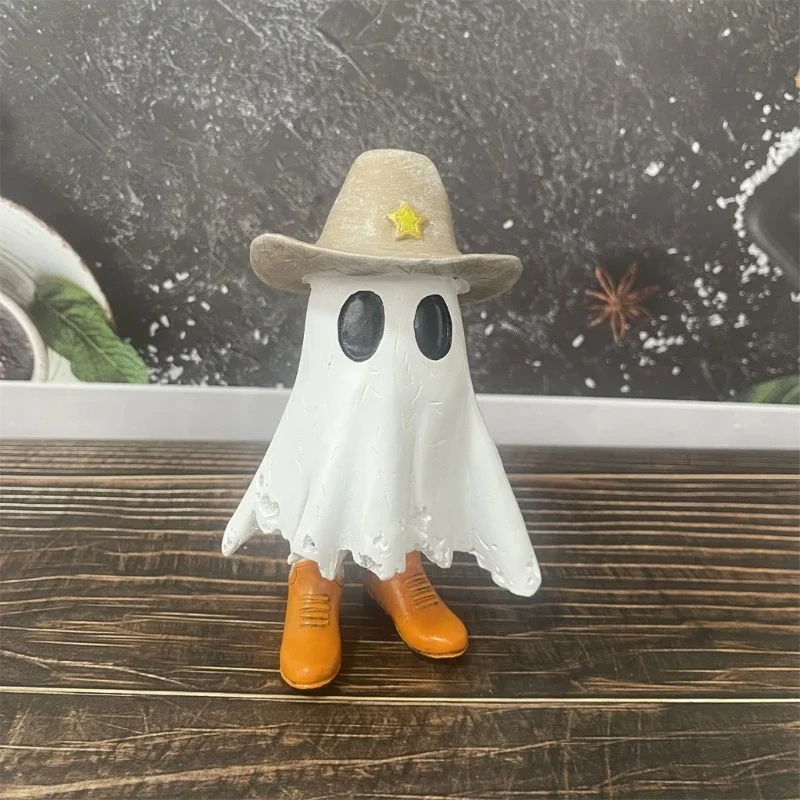 Eerie Resin Cowboy Specter Statue Delicate Resin Cowboy Specter Halloween Decorative Statue for Indoors Outdoor Use