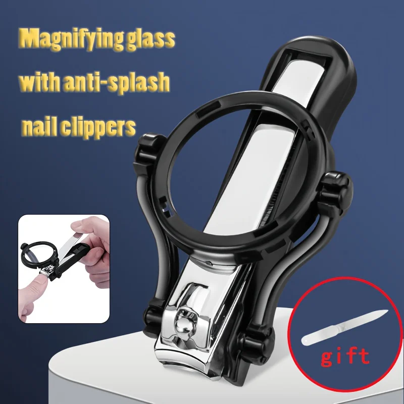 Edelstahl Anti-Spritz Nagelknipser mit Lupe, Großlinsen-Zehennagelschneider für Senioren