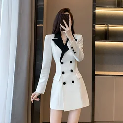 French White Mid Length Version Blazer Dress For Women 2025 Spring New High End Celebrity Style Slim A-line Dress Splicing Coat