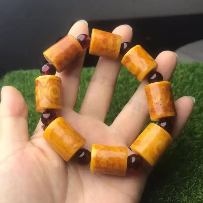 Men's tube , old amber abacus bead bracelet