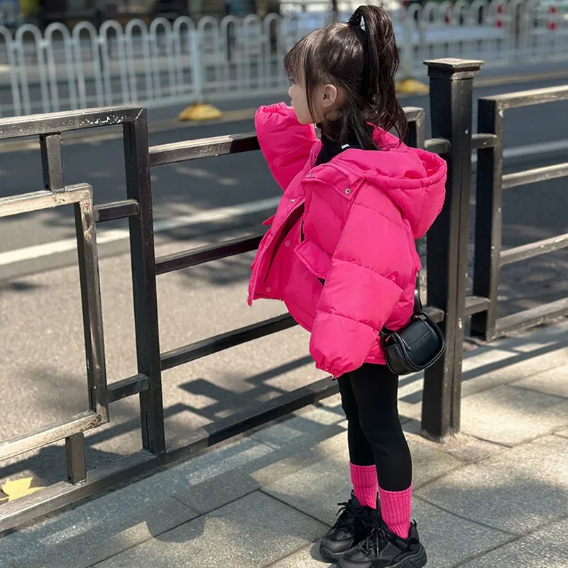 Children Down Cotton Jacket Girls Short 2024 New Korean Little Girl Baby Bread Jacket Thickened Cotton Coat