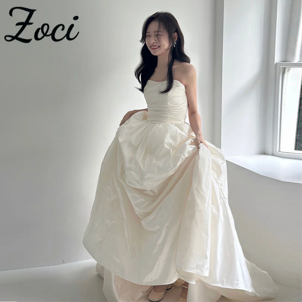 

Zoci Simple Sweetheart Taffeta Korea Wedding Dresses Customized Strapless Draped Bride Dress Photos Shoot Corset Wedding Gown