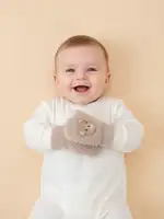 4 paires de mitaines en demi-velours pour bébés garçons de 0 à 12 mois, motif ours mignon, gants en peluche épais kaki, mitaines chaudes anti-rayures à doigts entiers 5
