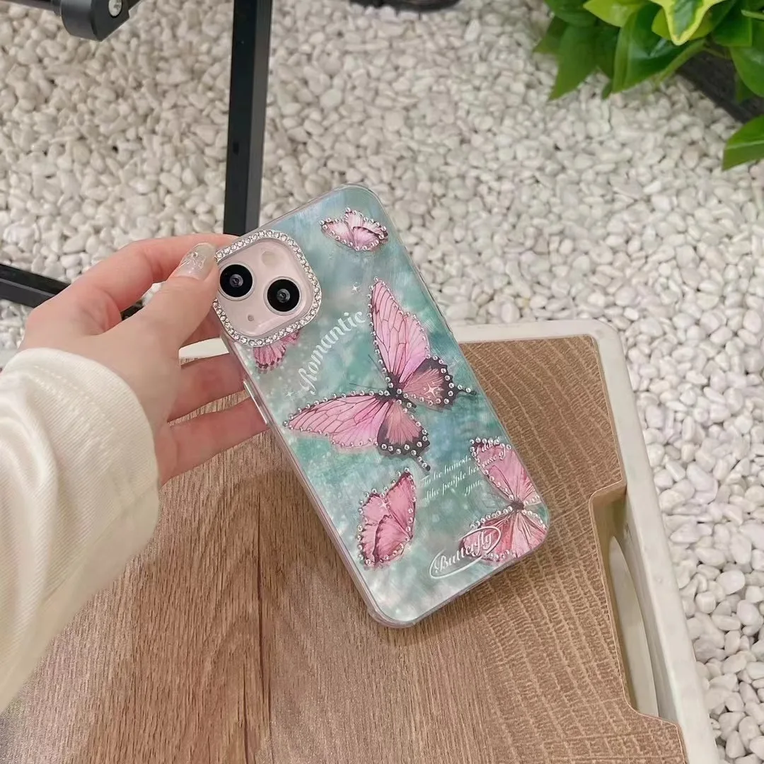 Funda de teléfono con forma de mariposa para iPhone, carcasa personalizada con punta de pluma, cobertura completa, 12, 11, estilo ins, para iPhone 14, 15 Pro Max, 13 Pro Max