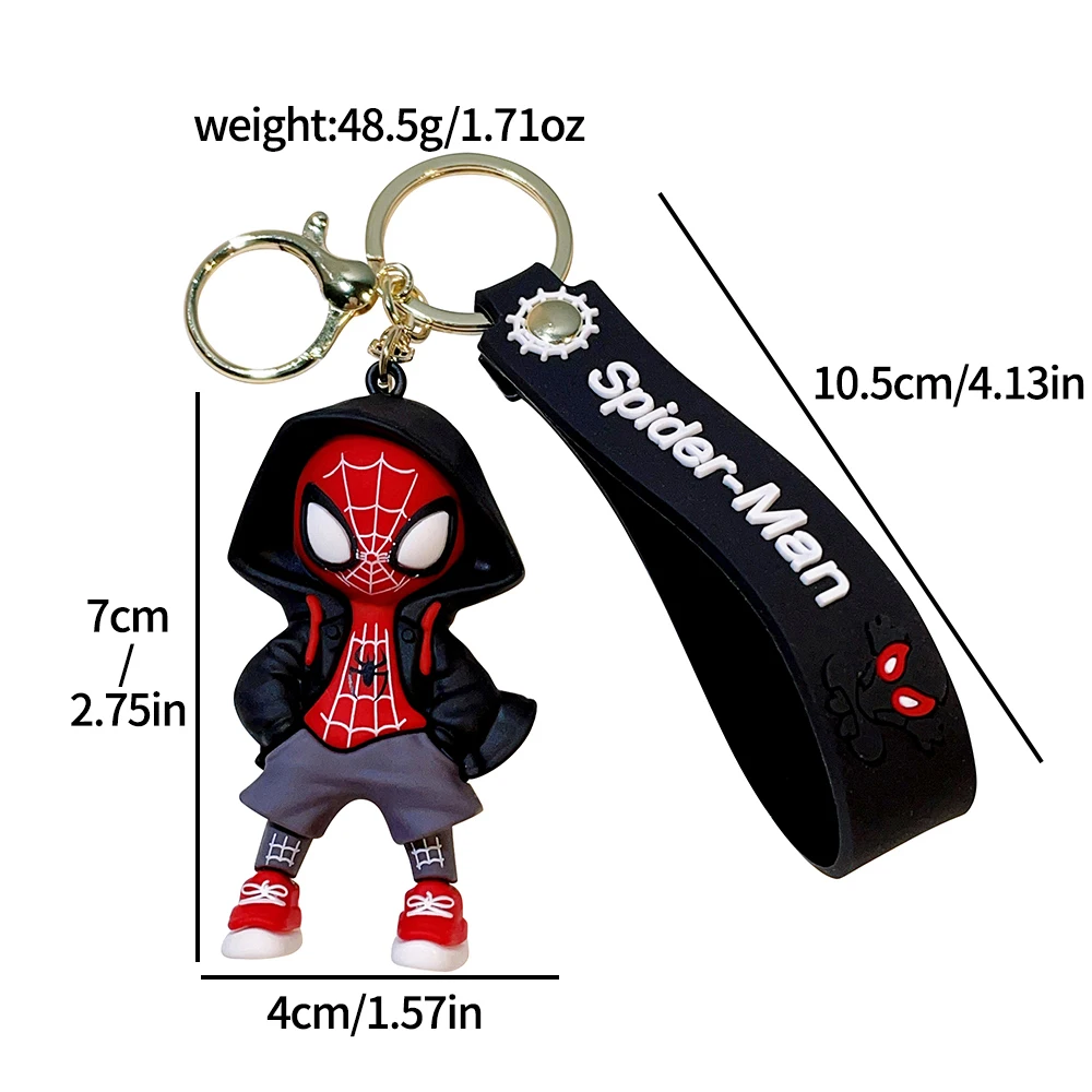 Cute Cartoon Spiderman Silicone Keychains Marvel Superhero Pendant Keyrings Jewelry Disney Keyholder for Bag Accessories