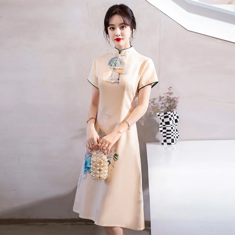 Summer Chinese Ethnic Style Retro Dress for Woman Qipao Clothes Plus Size M-4XL Summer New Improved Fashion Cheongsam Dresses