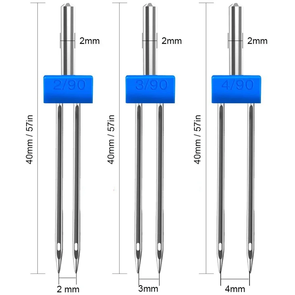 9/3PCS Sewing Machine Needles Double Twin Needles 2.0/90 3.0/90 4.0/90 Sewing Needles for Most Household Sewing Machine