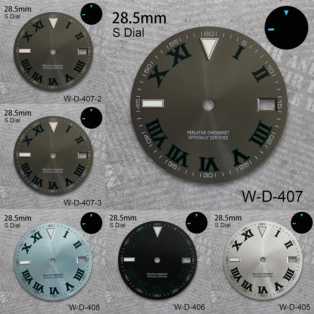 

28.5 mm Rome Sunburst S Logo Dial Suitable For NH35/36 Movement Ice Blue Luminous High Quality Watch Modification Accessories