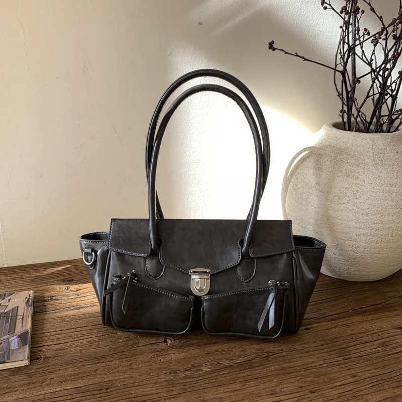 

Новинка 2025 года, винтажная женская сумка через плечо под мышками, многосторонняя сумка через плечо из натуральной кожи, шикарная рабочая сумка в стиле ретро большой вместимости