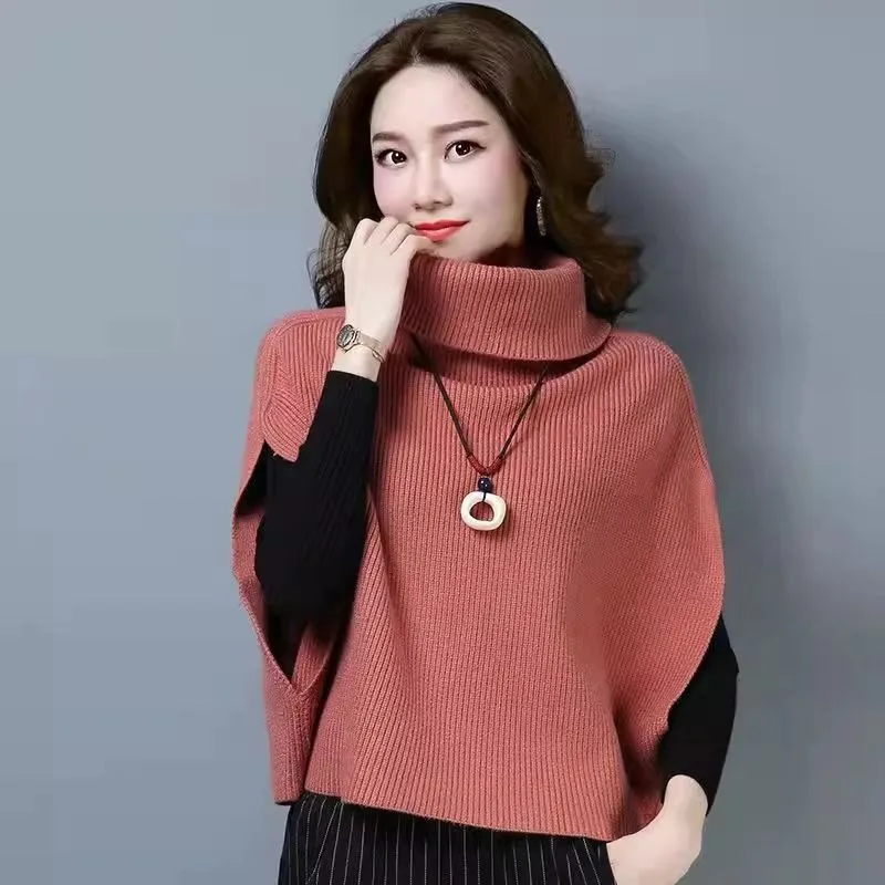 Knitted Sweater Vest Women's Vest Korean Style Loose Bat Sleeve Solid Color High Collar Fashionable Casual Top