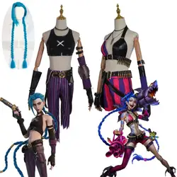 Jinx Cosplay Costume LoL Jinx Arcane Cosplay Uniform Outfits Sexy Women Halloween Party Carnival Suit Cosplay Halloween Costumes