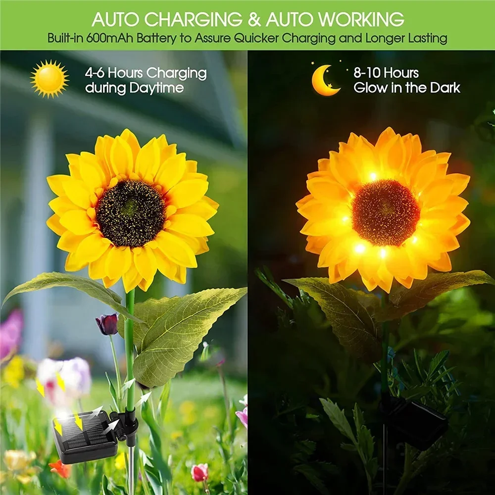 Solar Lights Outdoor Garden Decor Sunflower Ligts Waterproof Solar Outdoor Lamp Decorative Lights for Path Garden Patio Backyard