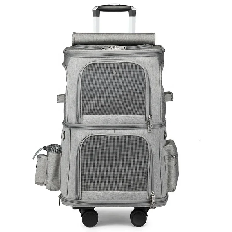 Hot salesStand Up Trolley Dog Trolly Carrier Stroller Cat Rolling Luggage Backpack Wheel Zipper Pet Travel Bag With Wheels