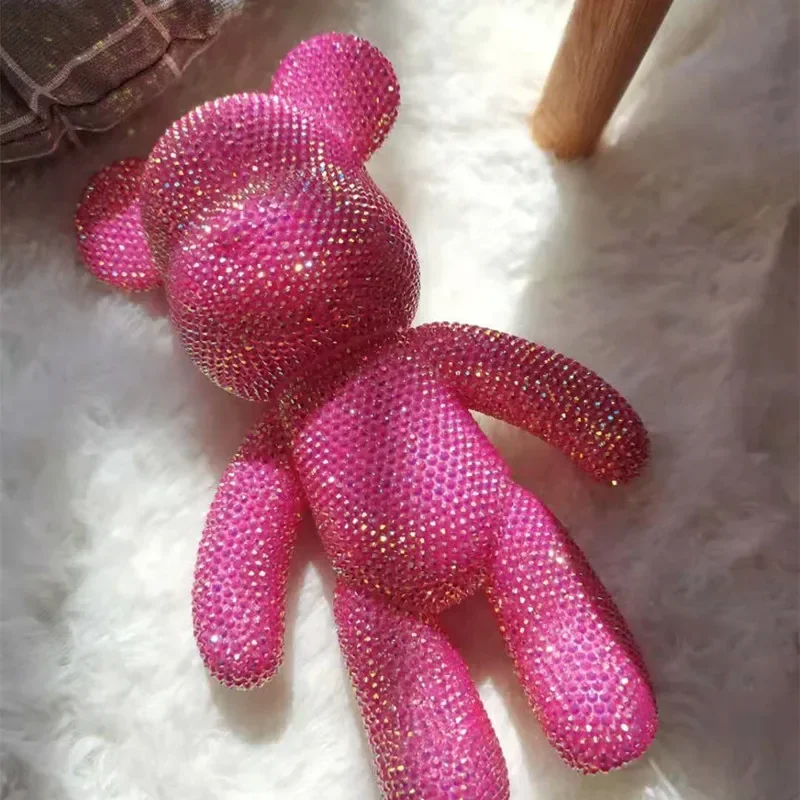 DIY Rhinestones Bear Figurines Crystal Diamond Violent Bear Statue Fluorescent Stone Vinyl Doll Room Decoration Kid Toy Gift