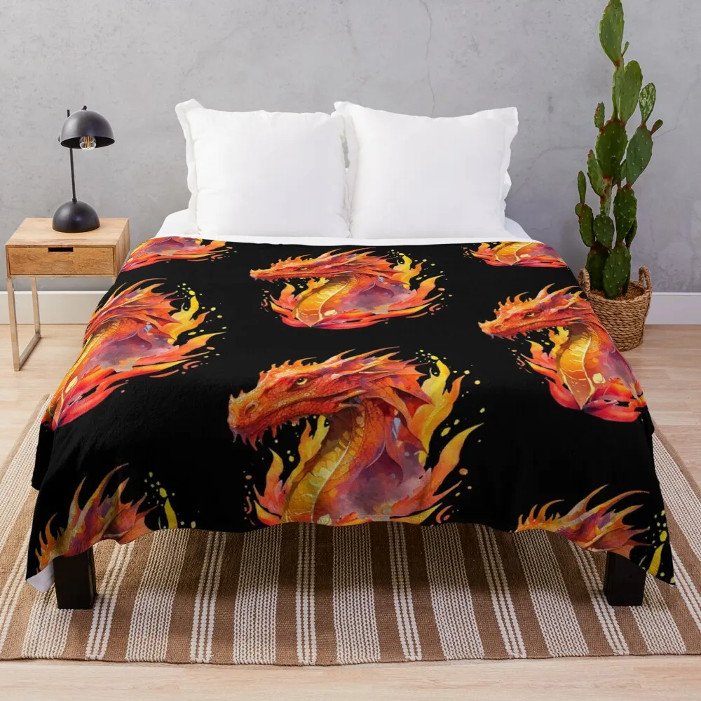 

Fire Elemental Dragon Watercolor Throw Blanket Plaid Luxury Throw Sleeping Bag Blankets