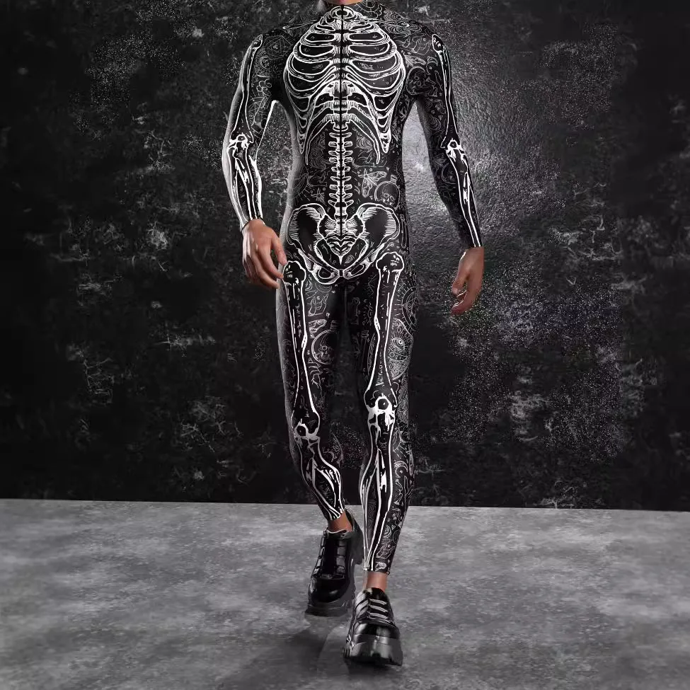 Mono de esqueleto 3D para hombre, traje de Cosplay de Diablo, Cyber Punk, Mono para fiesta, Carnaval, actuación en escenario