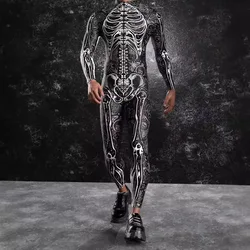 Halloween Men 3D Skeleton Devil Bodysuit Cosplay Costume Cyber Punk Jumpsuit Party Carnival Stage Performance Romper Suit