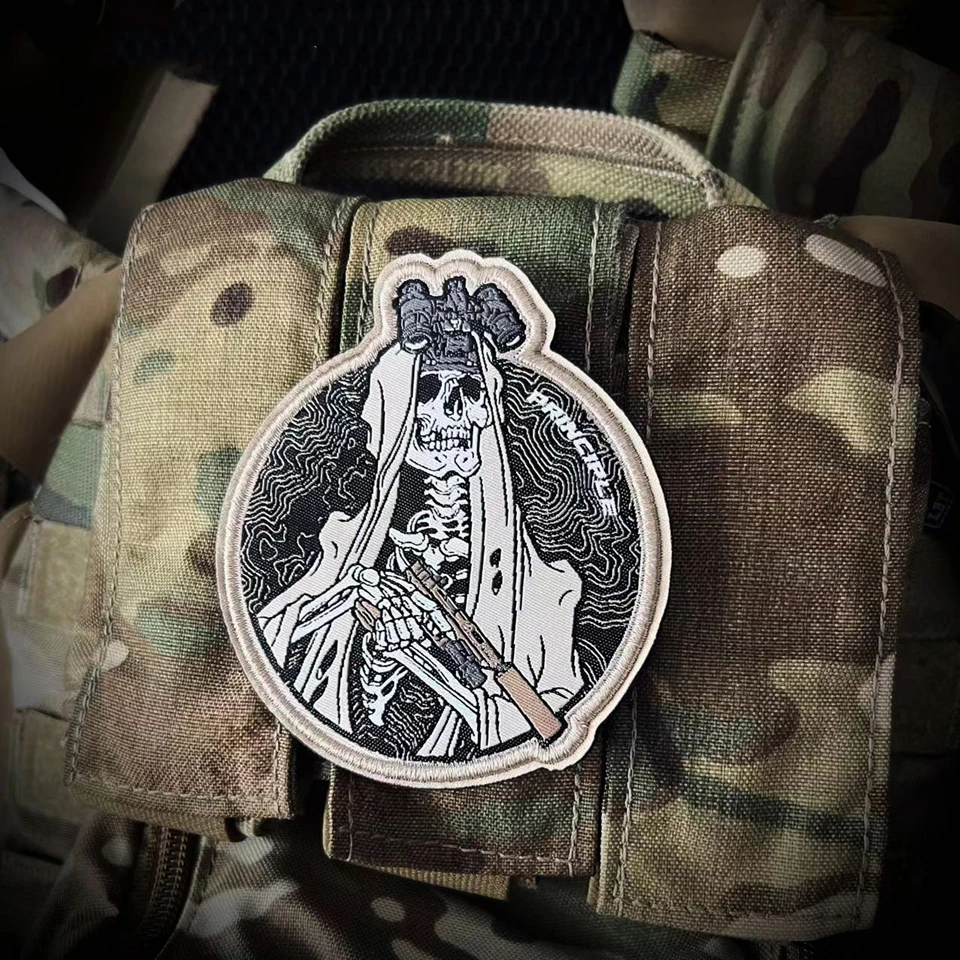 Ghost Squad Warrior Skeleton Embroidered Patch Night Vision Weapons Combat Tactical Badge DIY for Clothing Backpack Decoration