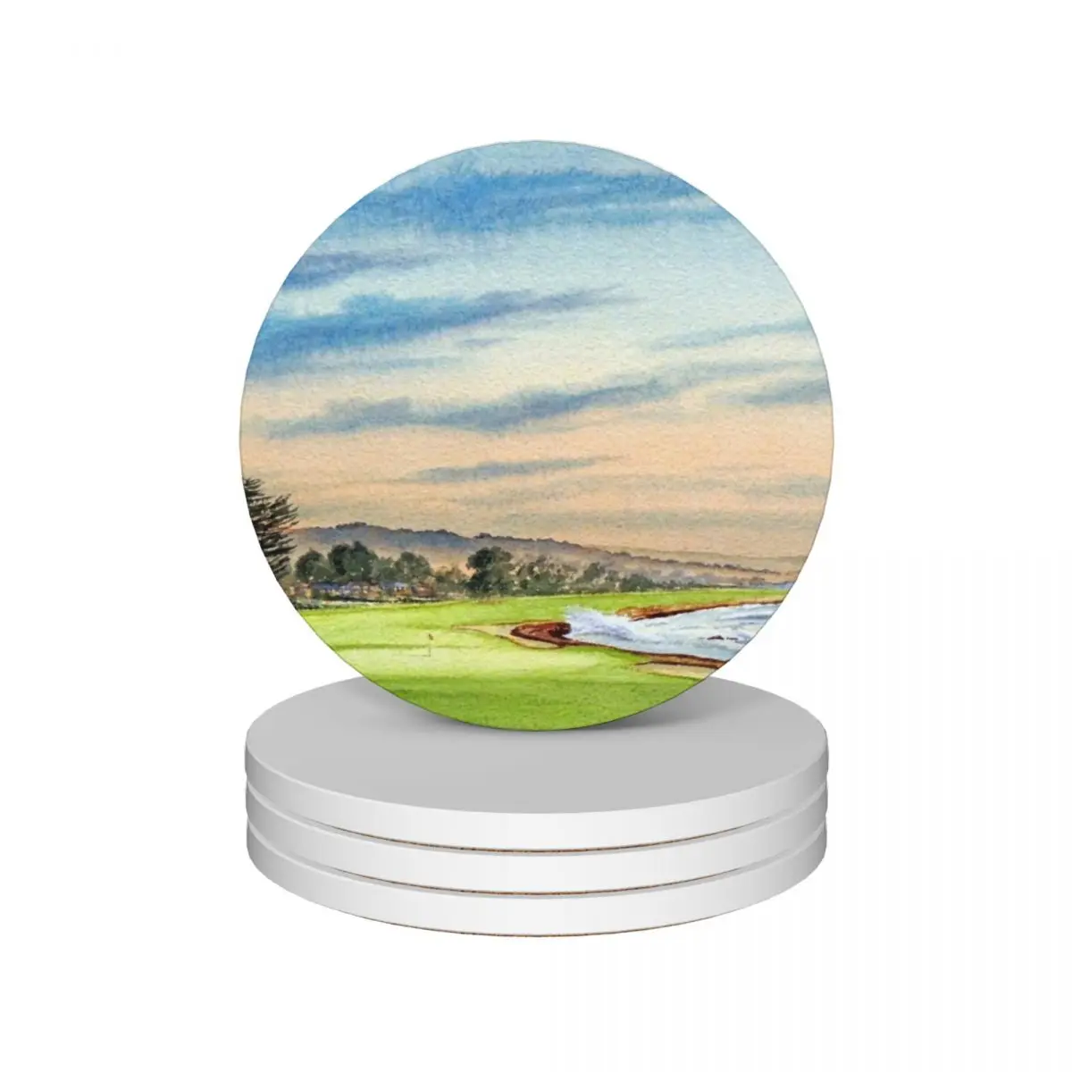 

Pebble Beach Golf Course 18Th Hole Ceramic Coasters (Set of 4) pot cute kitchen supplies Coasters