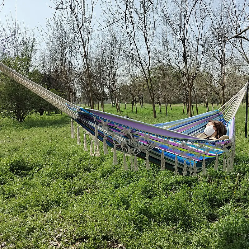 

Lighten Up Outdoor Hammock Portable Garden Hammock Sports Home Travel Camping Swing Canvas Stripe Double People Hang Bed Hammock